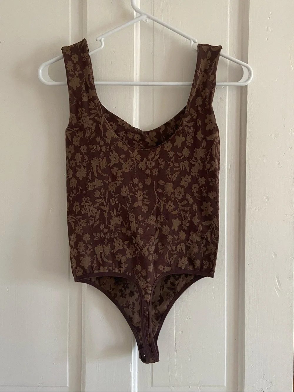 Free People Brown Floral Clean Lines Scoop Neck Tank Bodysuit